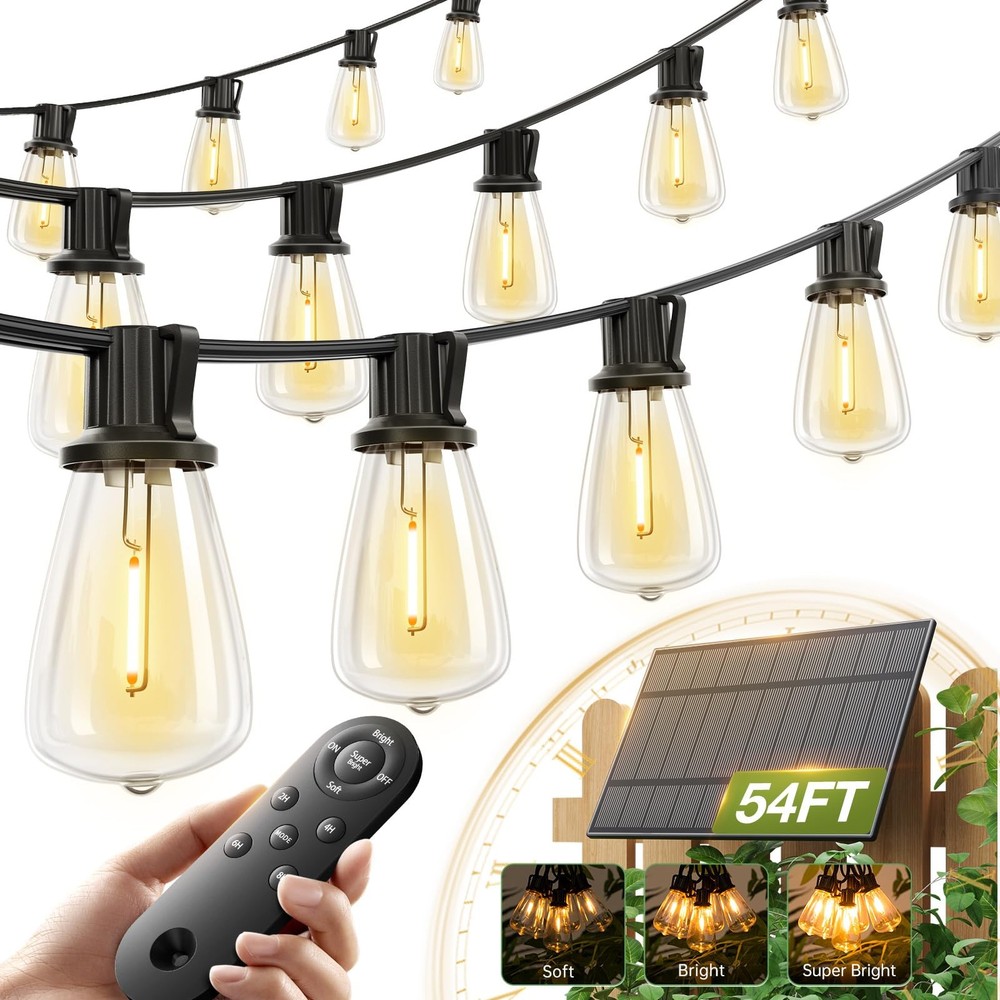 Brighten Your Outdoor Space - 54ft Solar String Lights with Remote