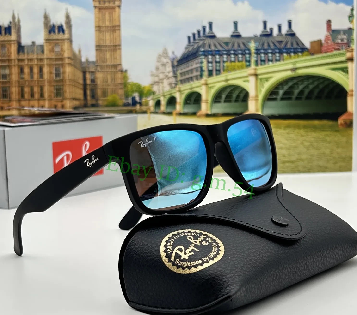 Ray-Ban Justin RB4165 Polarized Sunglasses  Blue Mirror Lens UV400 Black 54mm