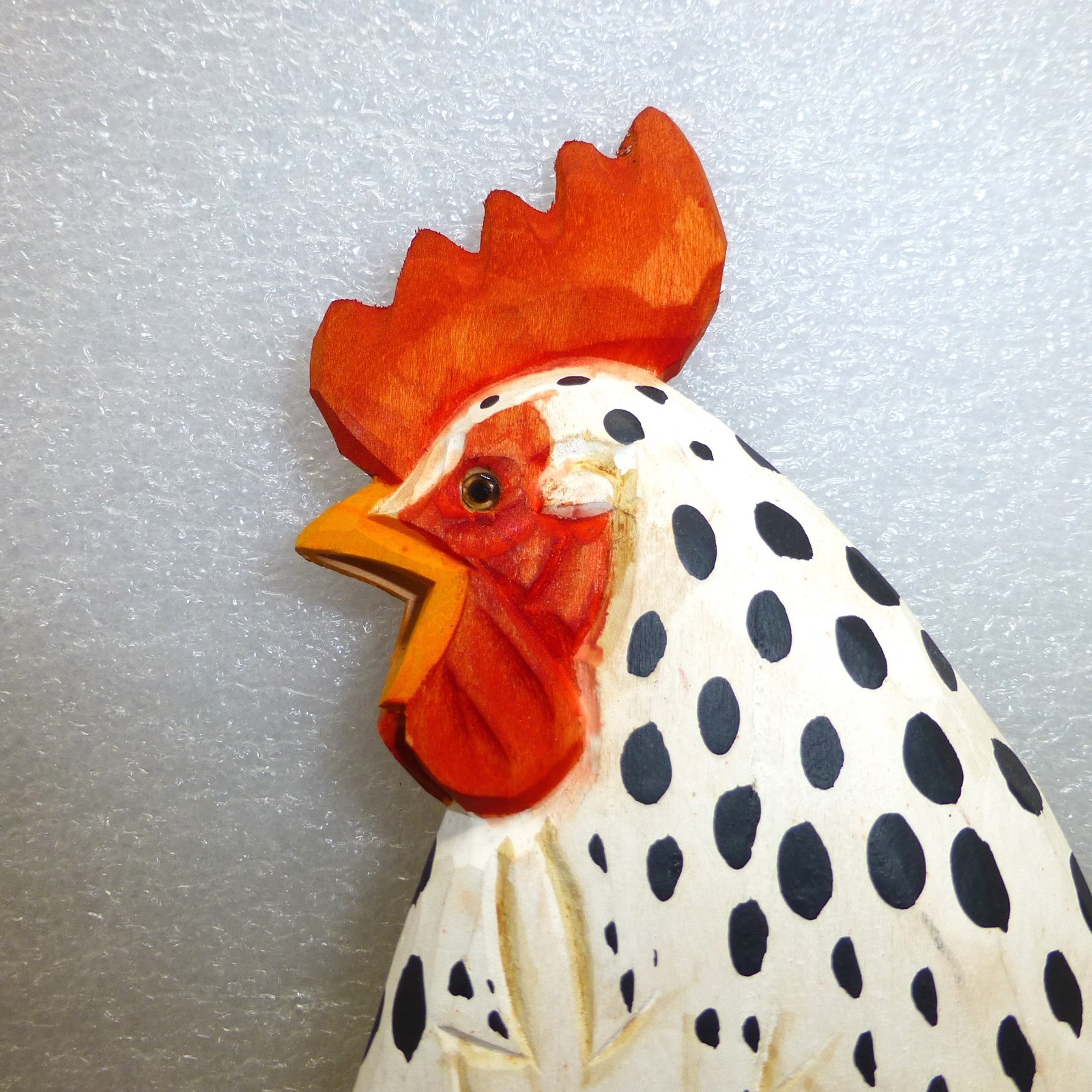 Vintage large folk art carved wood rooster chicken chicks figurine art old farm