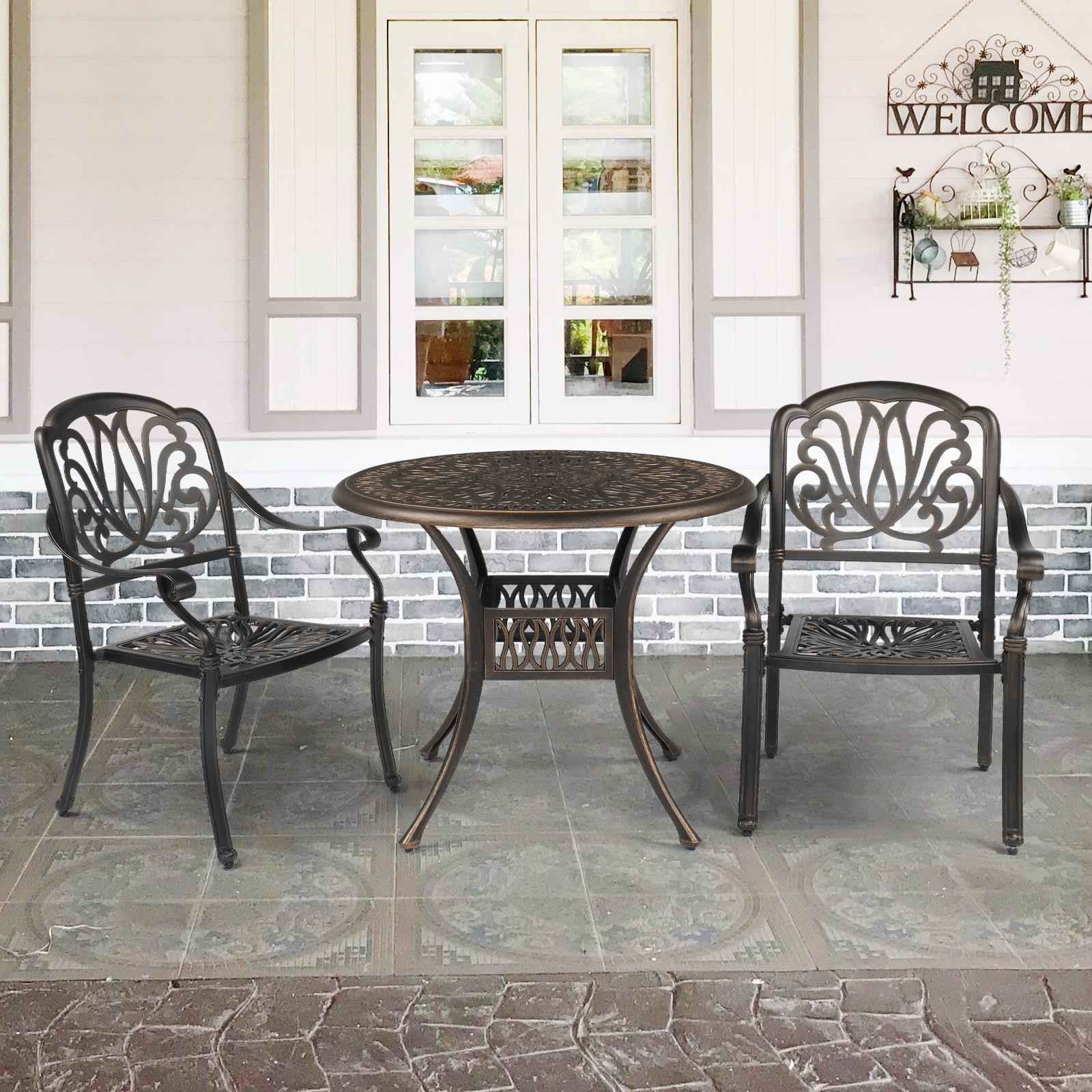 2PCS Cast Aluminum Patio Chair Bistro Dining Chair Outdoor Cast Aluminum Chair