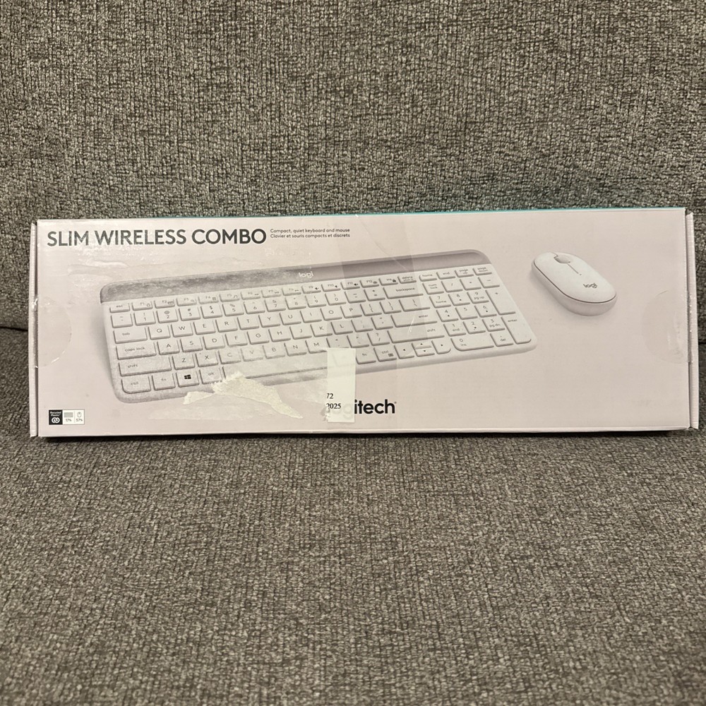 Logitech Slim Wireless Keyboard Mouse Combo Ultra Quiet USB White