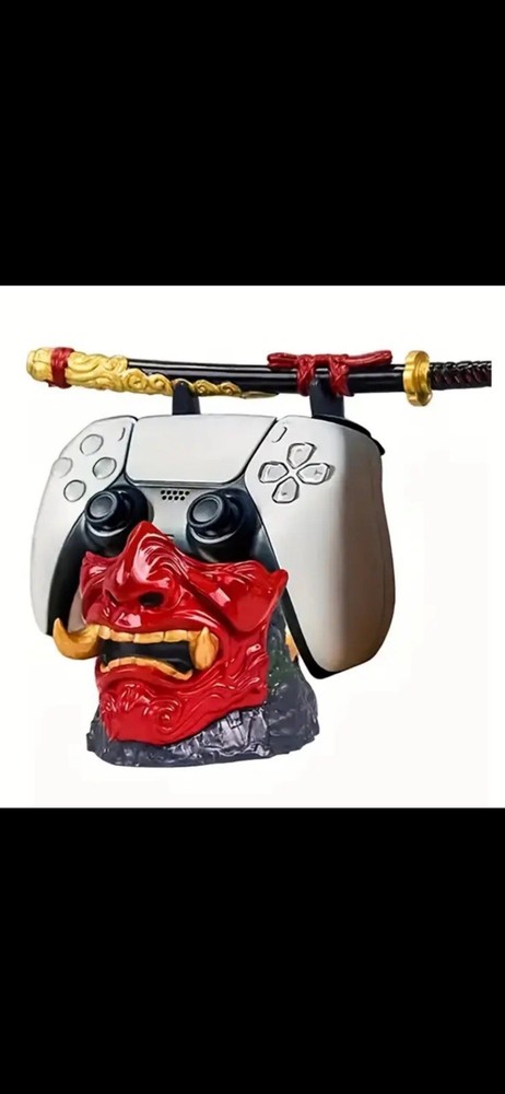 Controller Stand Samurai Demon Design Durable Resin Gaming Holder Non-Slip Base