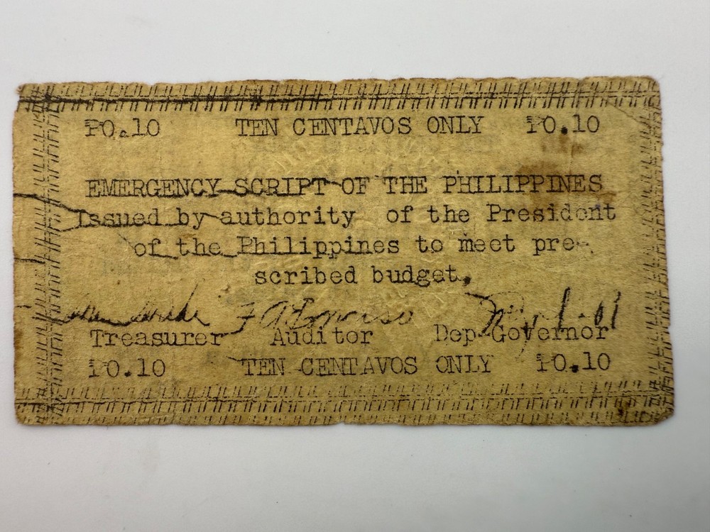 1943 Philippines 10 Centavos Apayao Emergency Script PS121 Note SPC1310