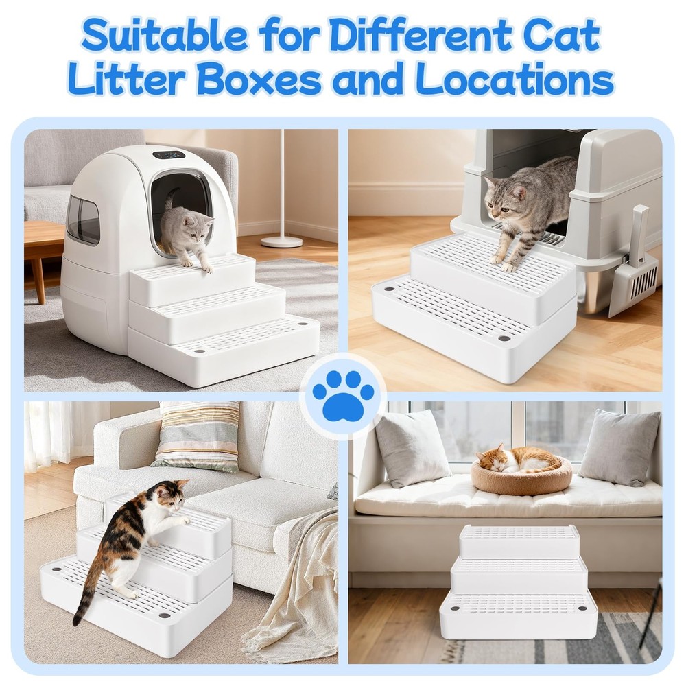 Bartuke Extra Large 3 Steps Cat Litter Box Ramp Adjustable with Filter and Easy