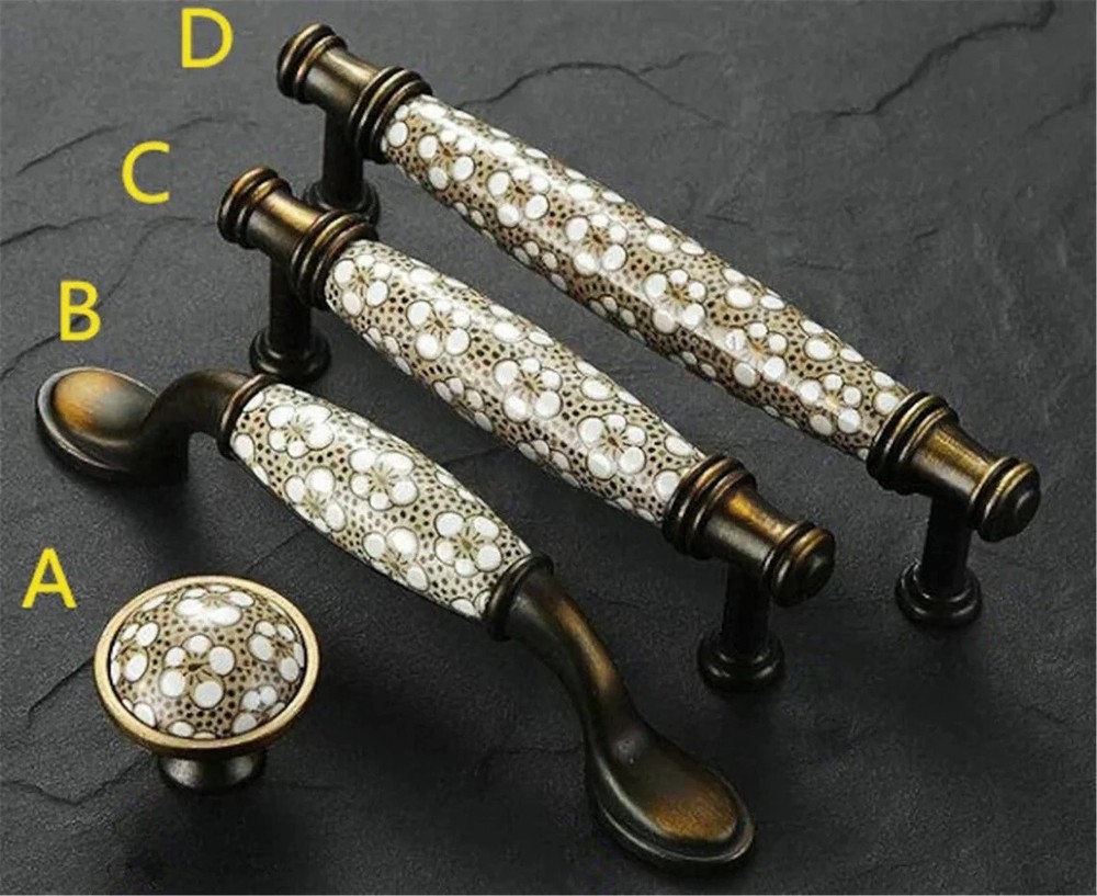 3.78'' 5'' Antique Bronze Classic floral print Ceramic Drawer Knobs Cabinet pull