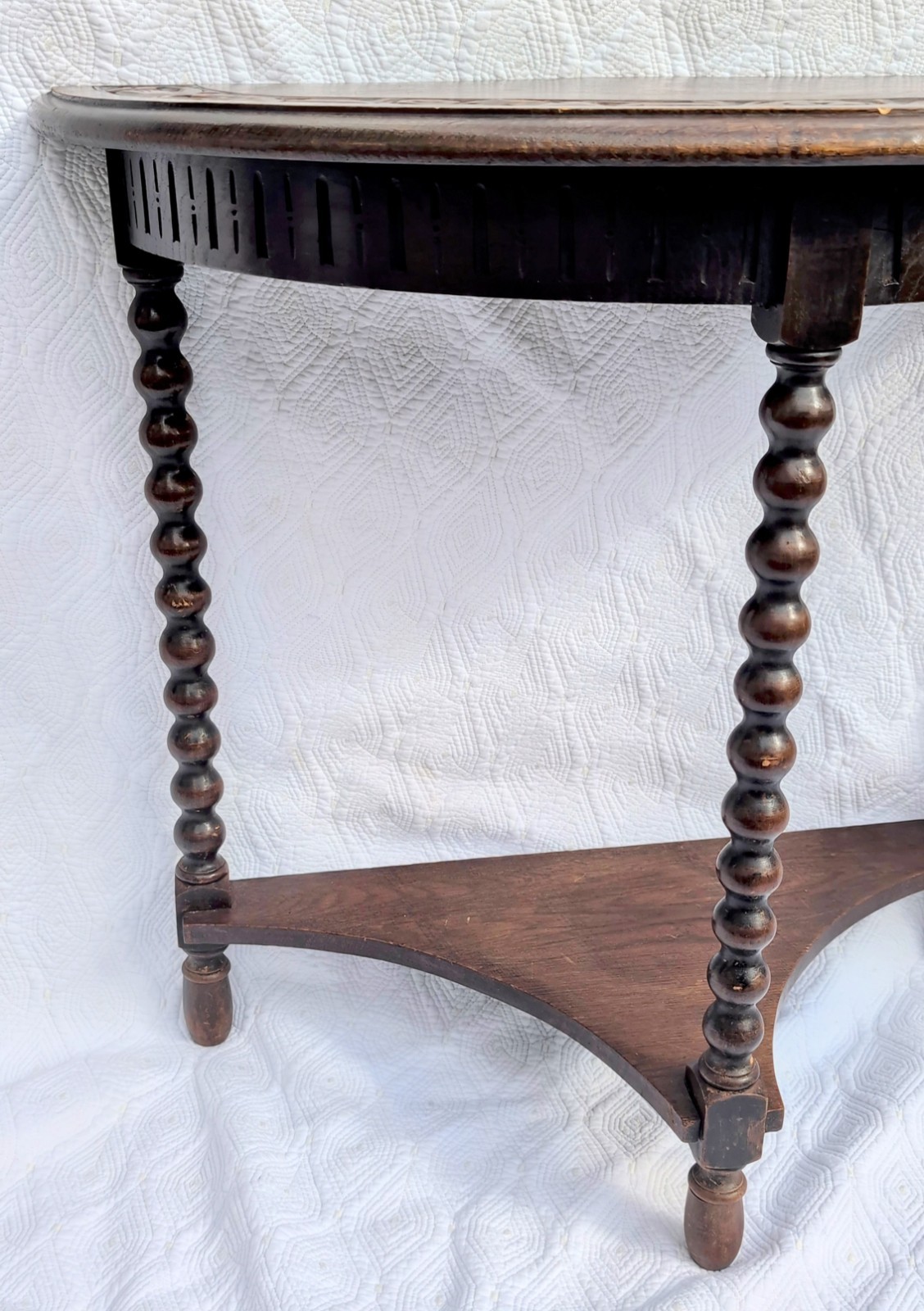 Ornate Demilune Table Half Moon Solid Dark Wood Unique Entry/Hall 25"T