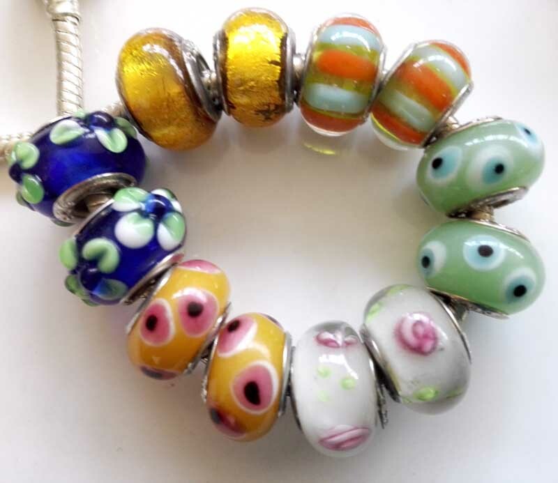 50 Lampwork Big Hole Round Beads European Charm Bracelets Assorted Designs