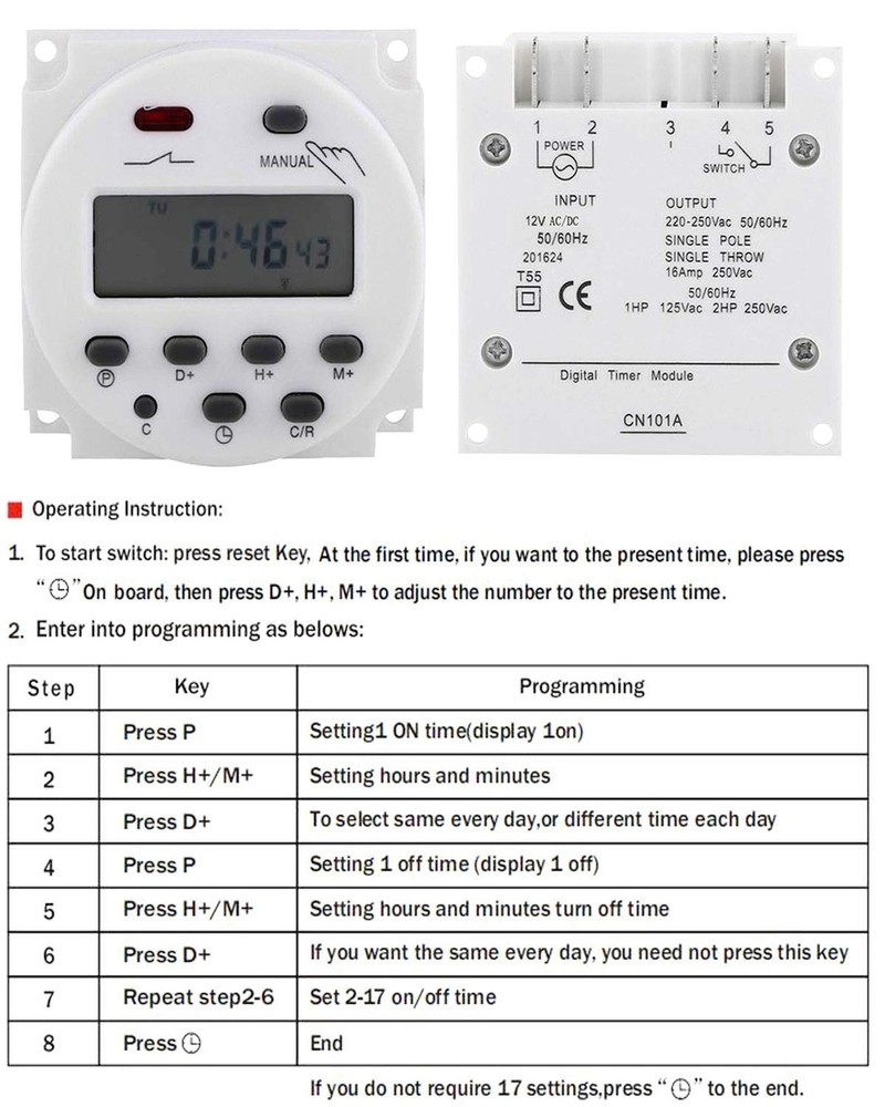 CN101A 12V Timer Switch 7 Days Weekly Programmable Digital Time Relay DC/AC P...