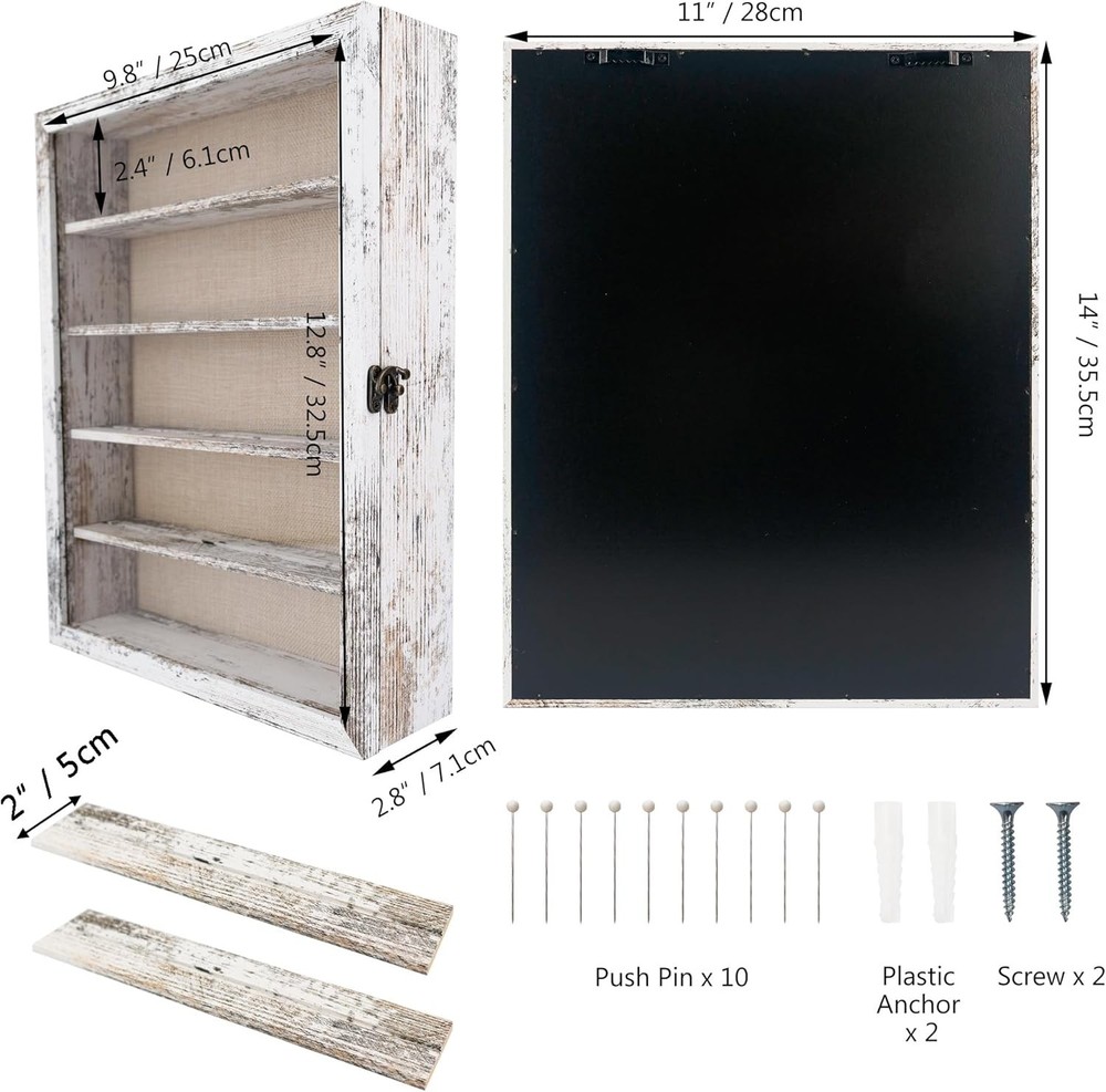 Wall Mount Display Case with Adjustable Shelves White 11x14 Keepsake Shadow Box