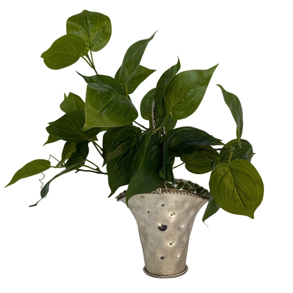 Vintage Silver Silver-plated Flower Basket Dimpled Vase India Twisted Handle