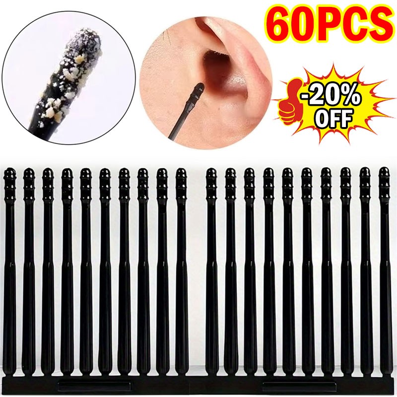 60pcs Disposable Silicone Ear Wax Remover Sticky Earpick S/L Cleaner Set - NEW