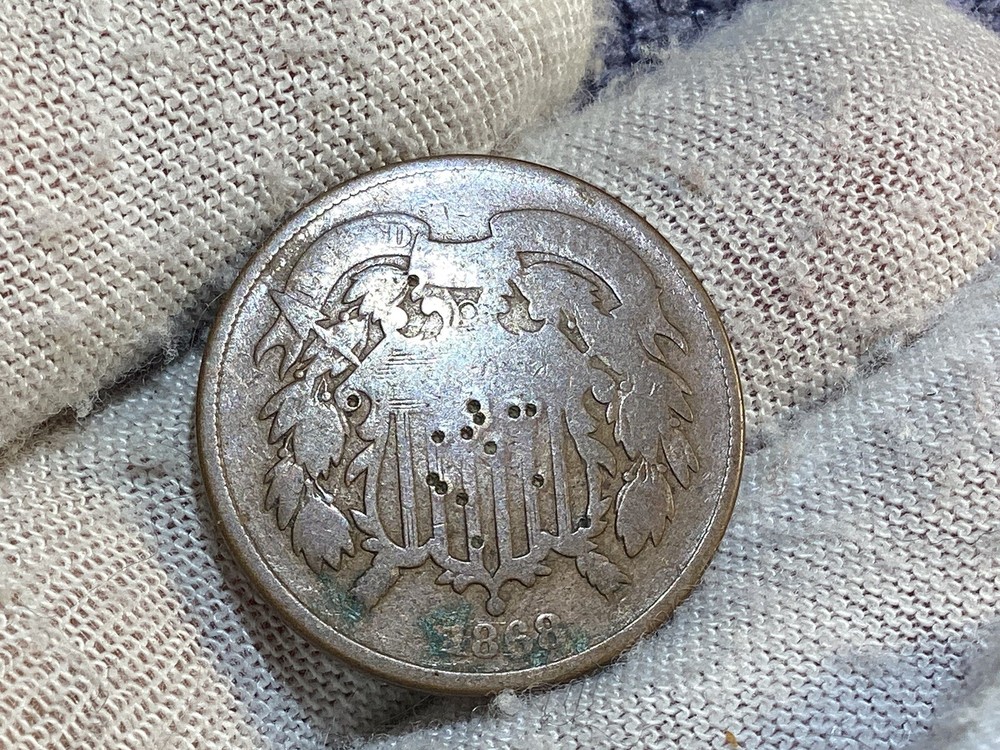 1868 TWO CENT PIECE OBVERSE POCK MARKS LOWER GRADE FREE SHIPPING