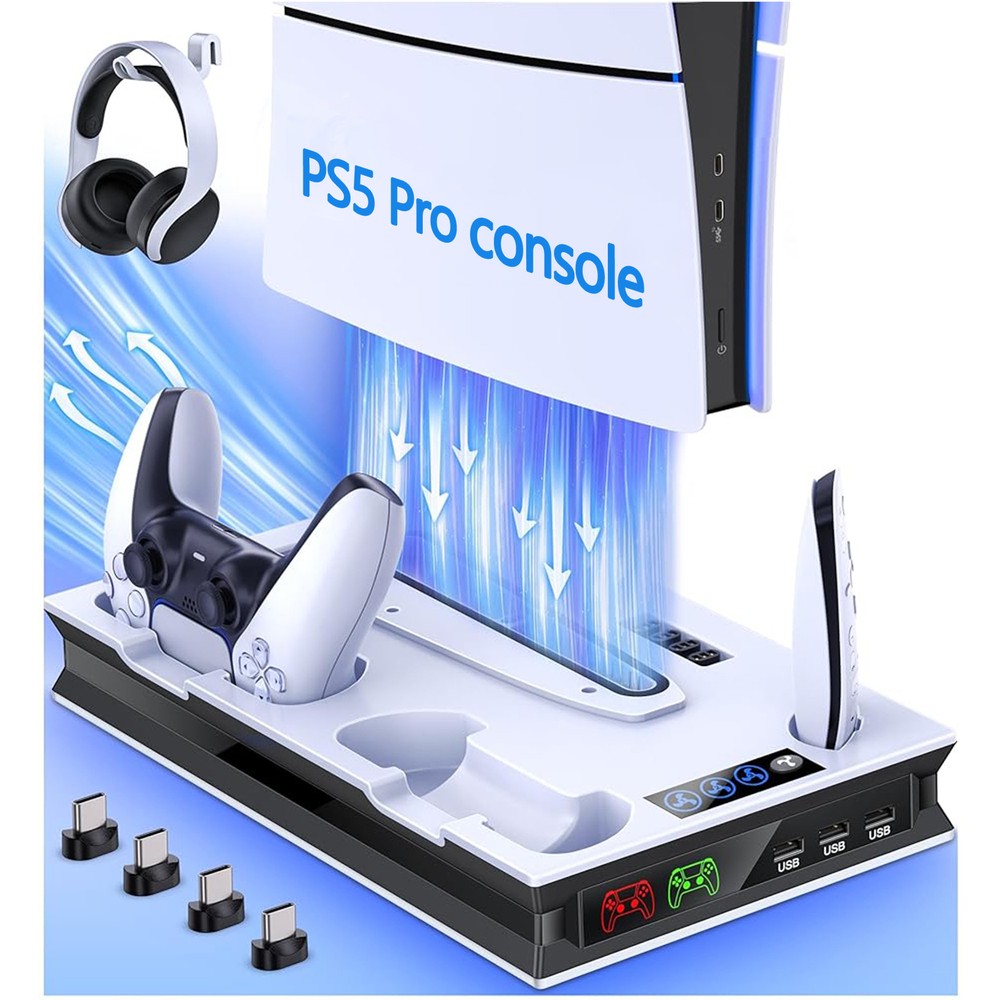 Cooling Vertical Stand for PS5 Slim/PS5 Pro/PS5 console Dual Controller Charger