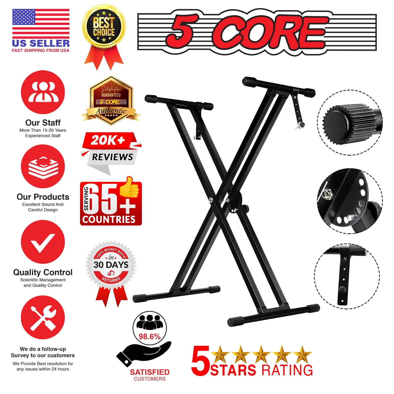 5 Core Keyboard Stand Dual X Shape Adjustable Foldable Key Board Pianos Stands
