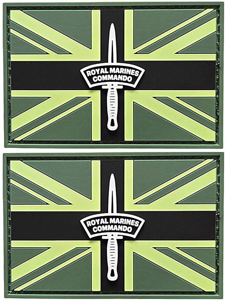 Union Jack UK Flag Royal Marines Commando PVC Rubber Patch | 2PC Hook Back 3"x2"