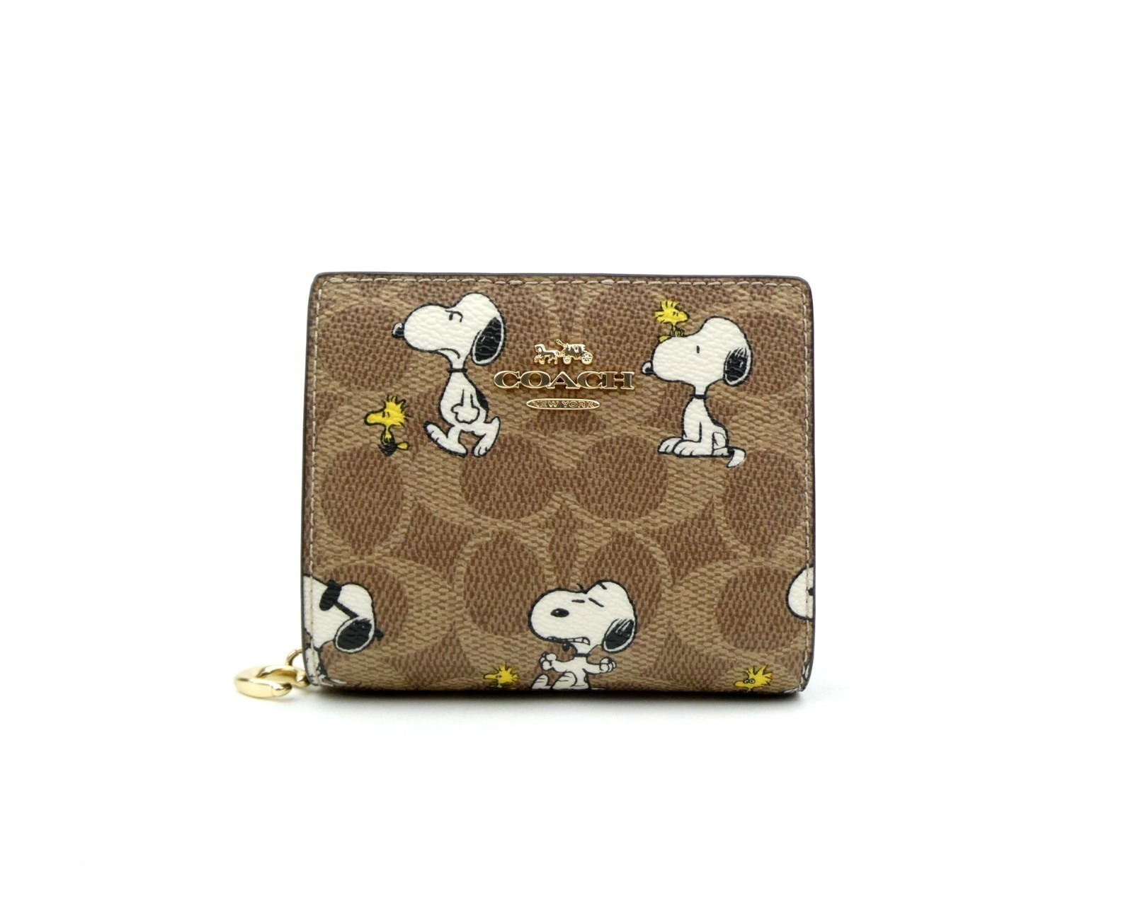 Coach X Peanuts Snap Wallet In Signature Canvas With Snoopy Print CBN32 With Box
