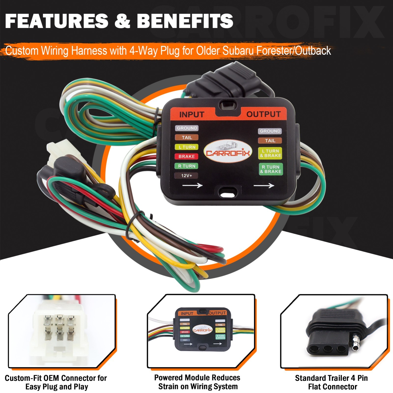 For Subaru Vehicle to Trailer Tow Hitch Wiring Harness with 4-Way Flat Connector