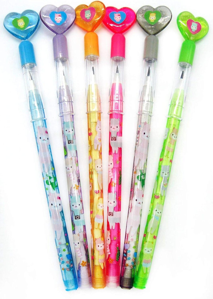 24 Pcs Llamas Multi Point Stackable Push Pencil Assortment with Eraser for Llama