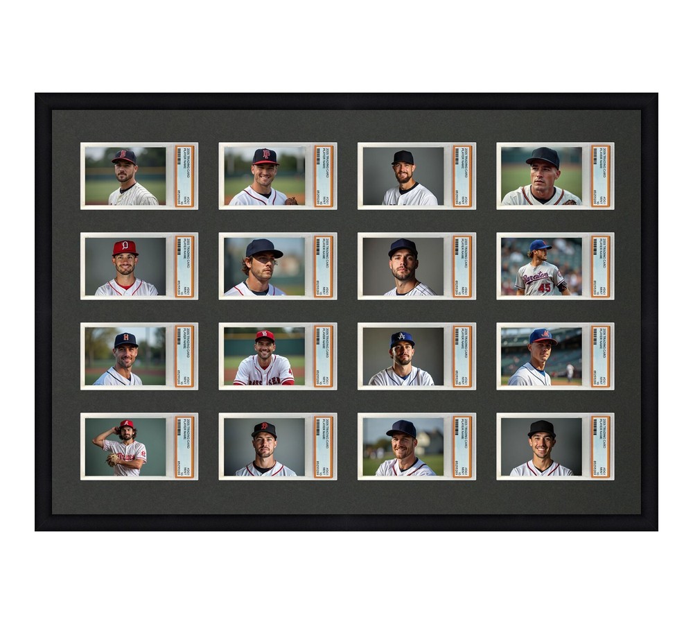 PSA Graded Card Frame Display Holds (16) Slabs Baseball, UV Protection optional