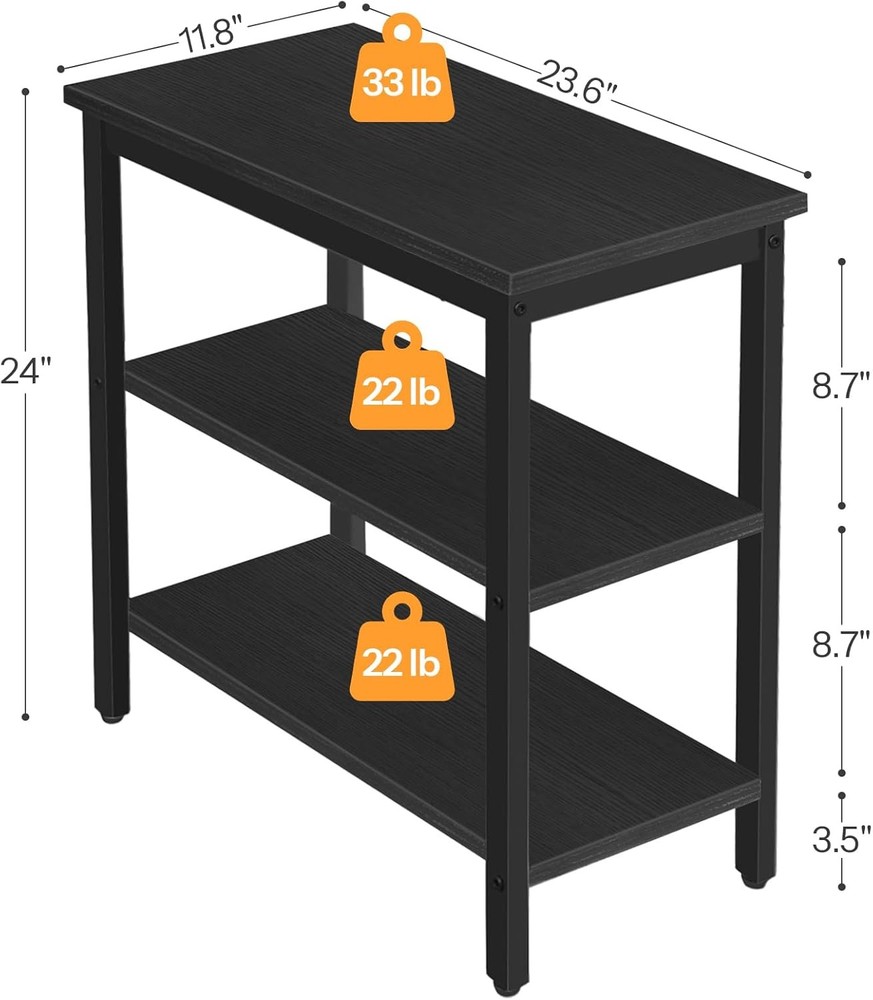 End Table Simple Rustic Side Table W/ 3-Tier Storage Shelf Narrow Nightstand