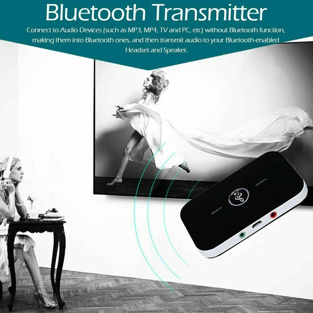 2Pcs Bluetooth Transmitter & Receiver Wireless Adapter For Home stereos/speakers