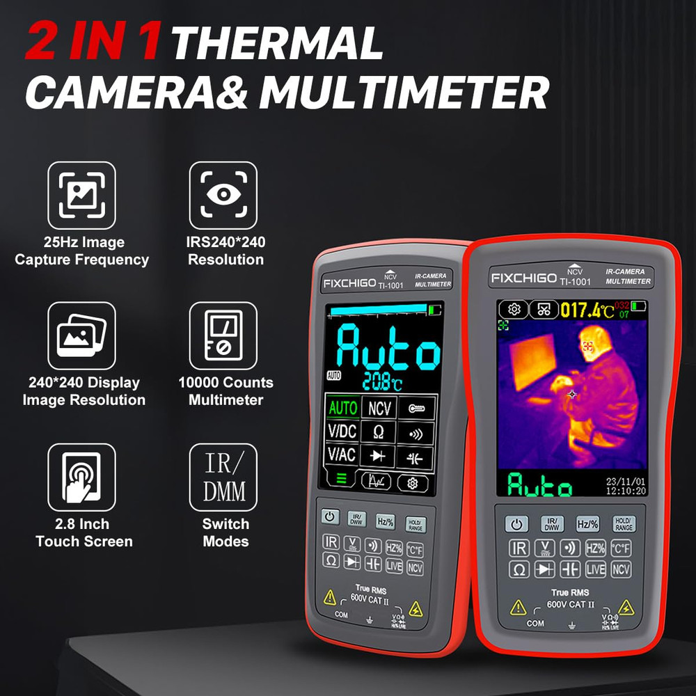 2-in-1 Touchscreen Thermal Imaging Camera & Multimeter, 240x240 Resolution