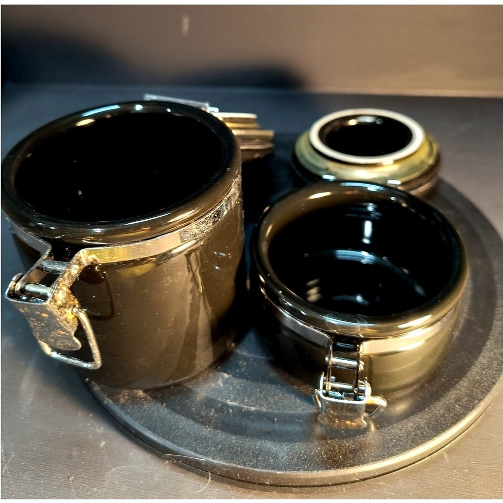 69. Set of 2 Black Ceramic Crocks