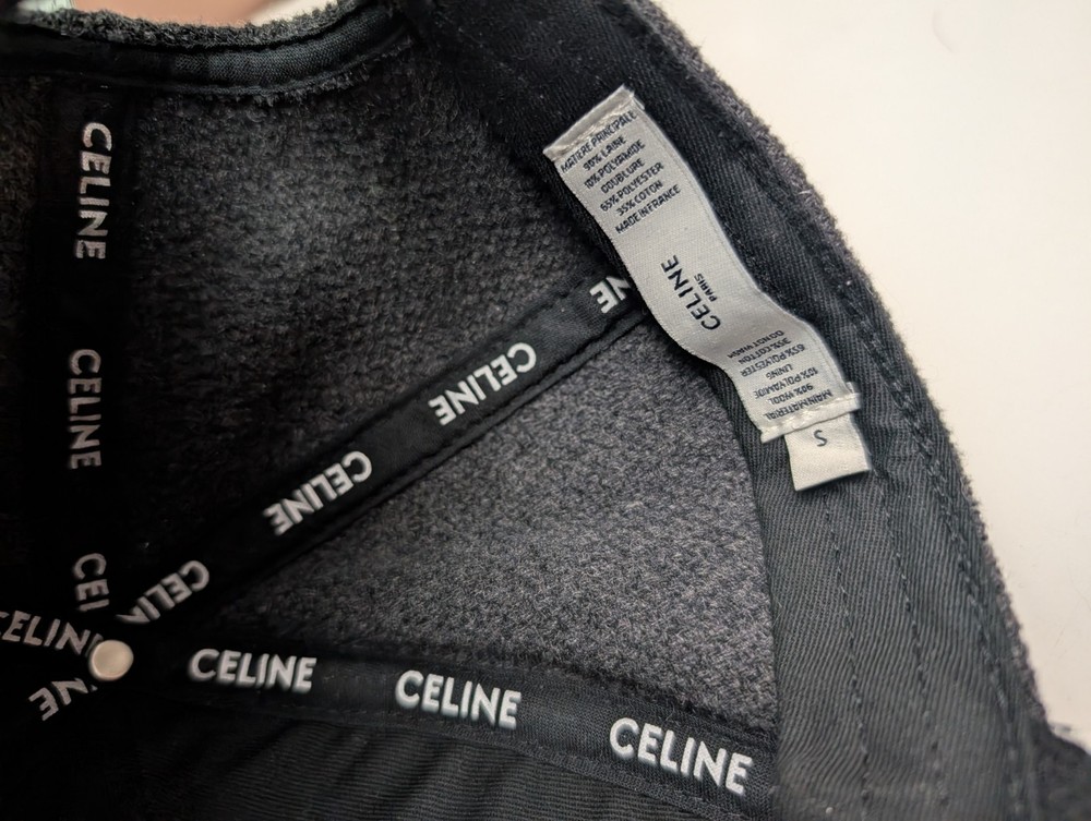 Celine Initial Baseball Cap In Wool Grey And Black - Size Small