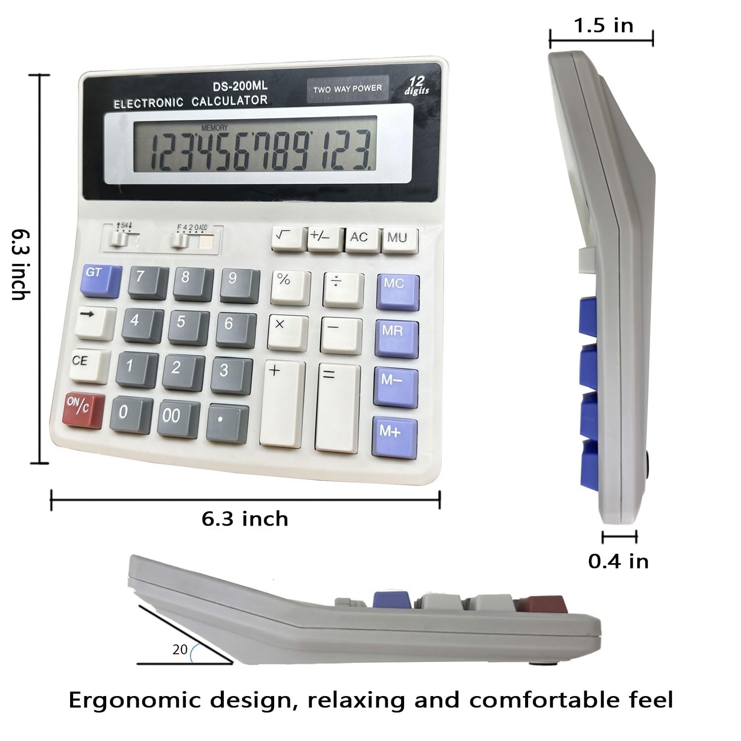 Desk Calculator Large 12 Digit Display, Dual Power Basic Calculator Desktop