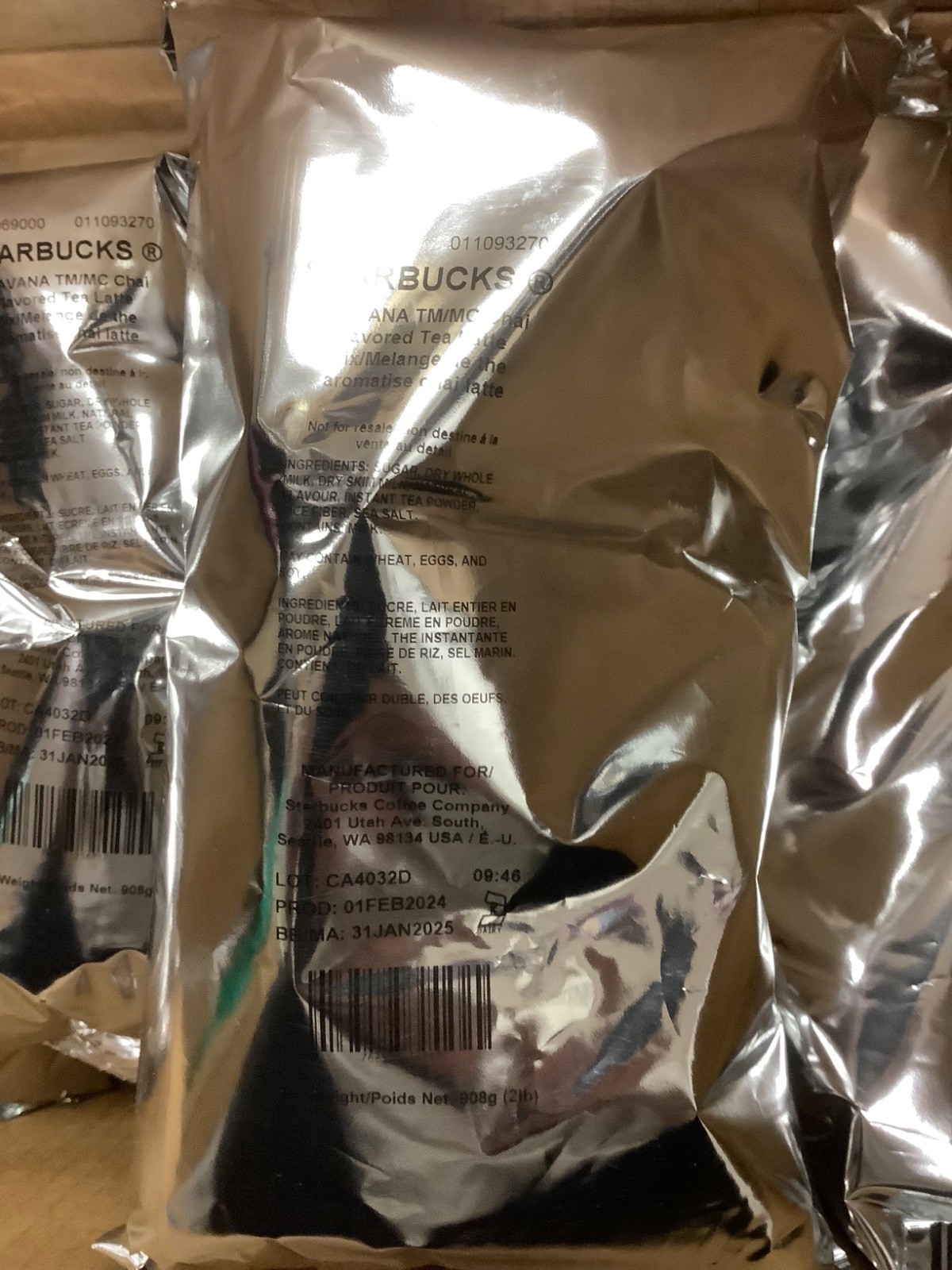 6*Starbucks 12421380 Teavana Chai Tea Latte Mix, Chai, 2 Lb Bag 12lb total read