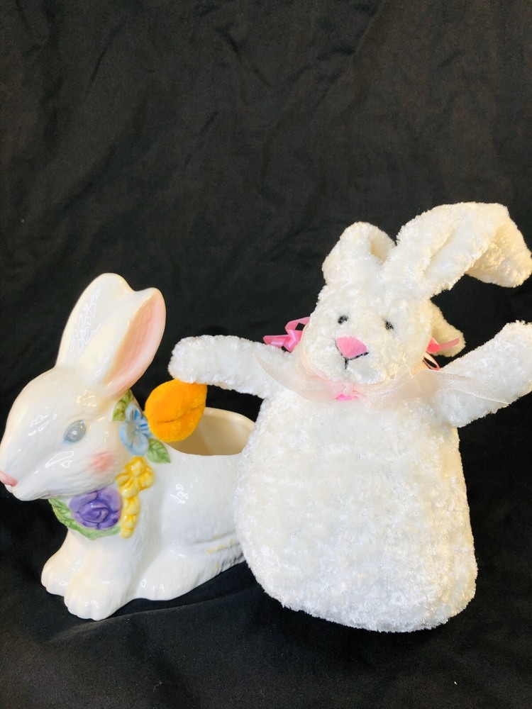Easter Bunny Ceramic Candy Dish and plush