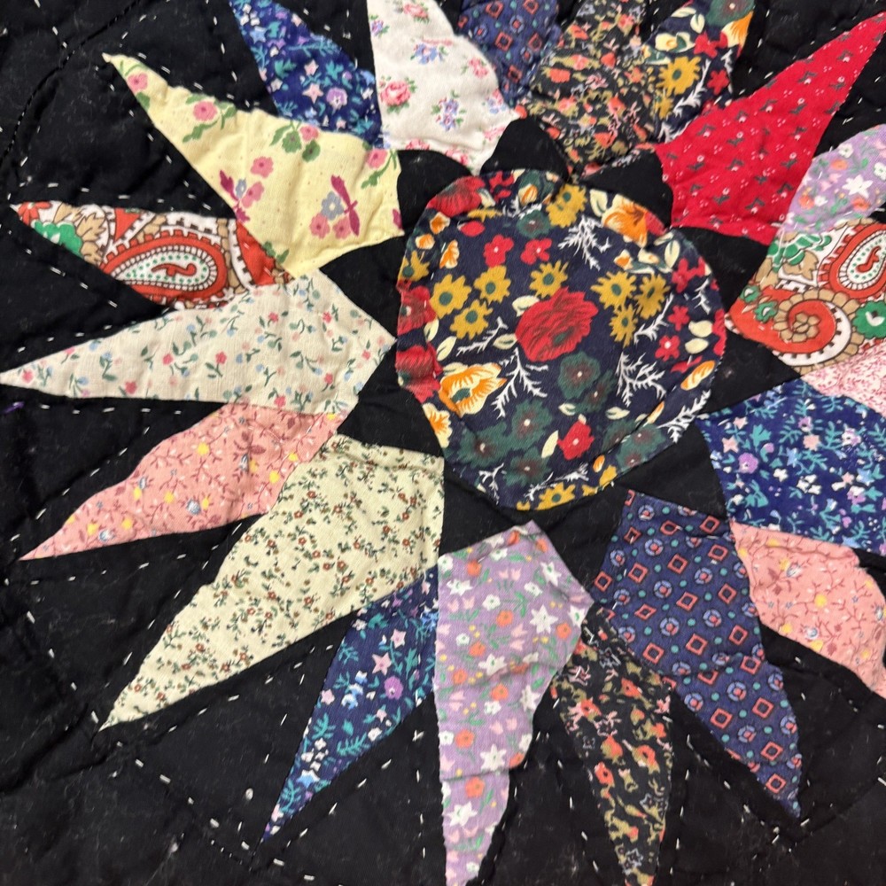 Cotton Mariners Compass Patchwork Quilt Vtg -Inspired 81”x81” See Description