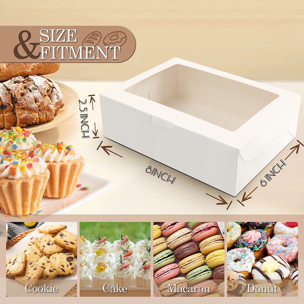 65 PCS 8x6x2.5 Inch Cookie Boxes with Window White Bakery Boxes Pastry Boxes ...