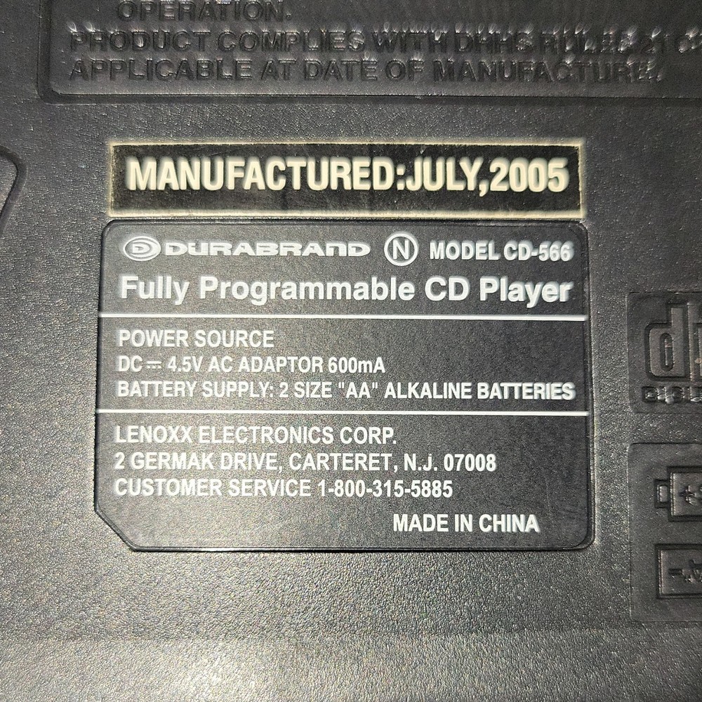 Durabrand CD-566 Fully Programmable CD Player Silver/Black LCD Display w/ Case