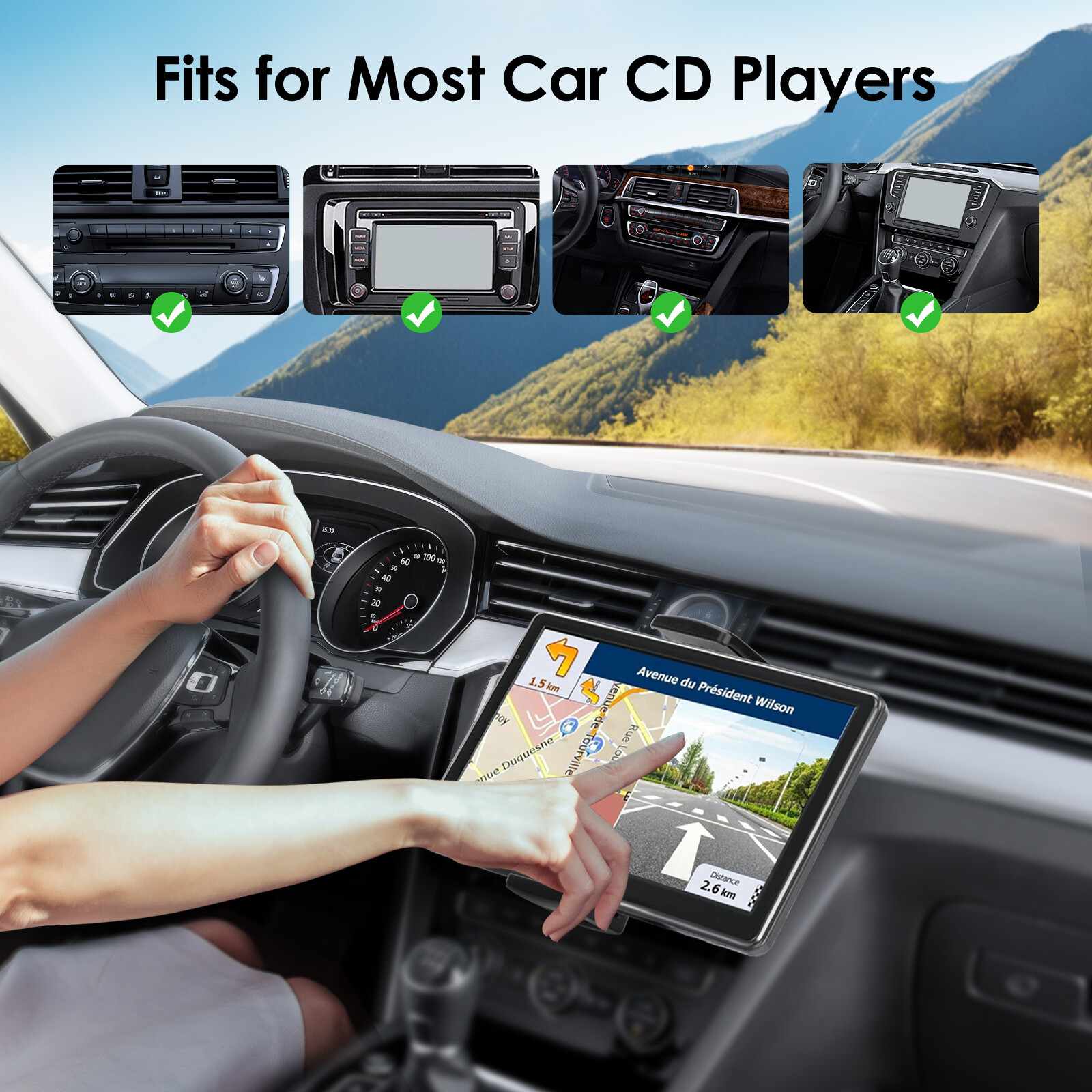 Car CD Slot Holder 360° Rotation Car CD Player Mount for 4.7-12.9" Tablet Phone