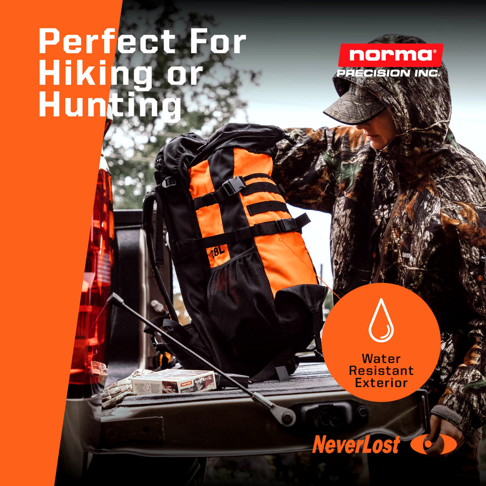 NEVERLOST NORMA ADDON SCOUT BACKPACK WITH OPEN SCABBARD BLACK ORANGE 28L