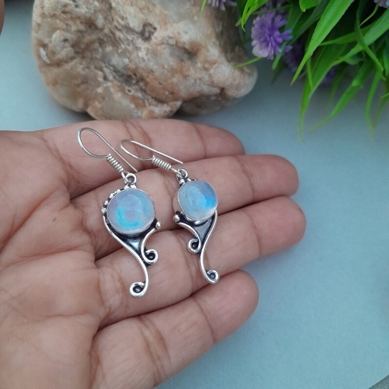 925 Sterling Silver Drop Dangle Handmade Earrings With Moonstone Gemstone