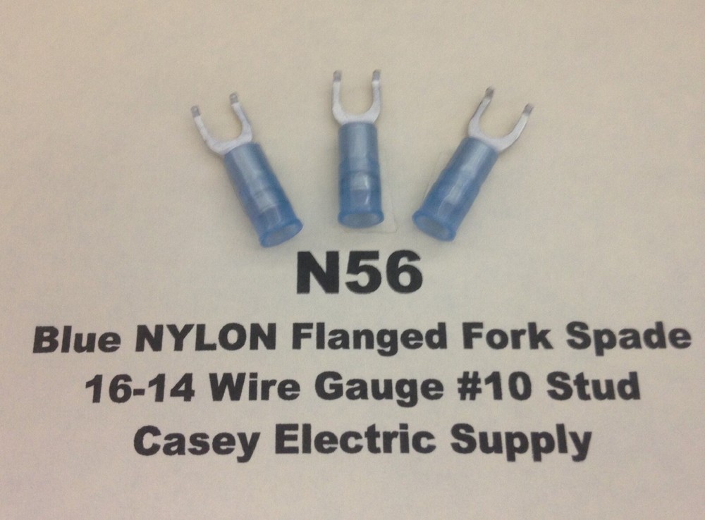 25 Blue NYLON Flanged FORK SPADE Terminal Connector #16-14 Wire Gauge #10 Stud