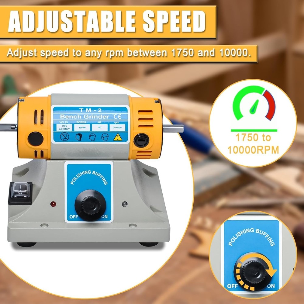 TM-2 Versatile Jewelry Polisher, Adjustable Speed Bench Buffer Grinder Polish...