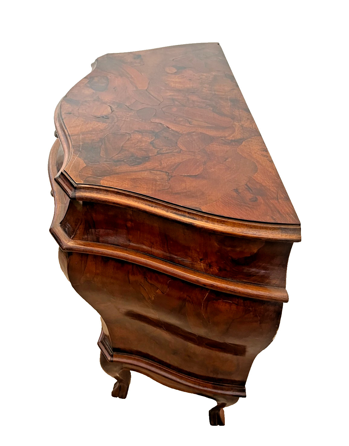 Vintage Venetian Bombe Commode Small Chest of Drawers Burl Turtle shell walnut