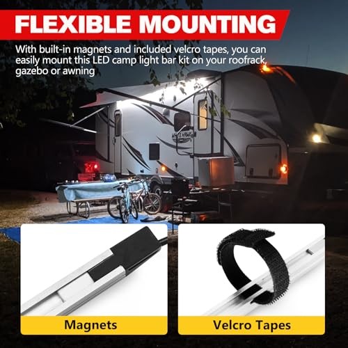 12V Interior Light Bar Kit, Dimmable Camping Lights, Weatherproof 6 PCS White