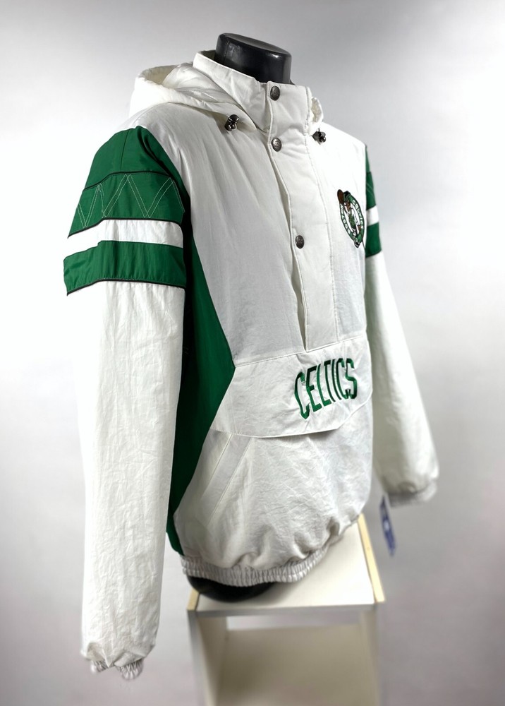 Celtics Jacket Boston Starter Hooded Half Zip Pullover WHITE 3X 4X 5X 6X