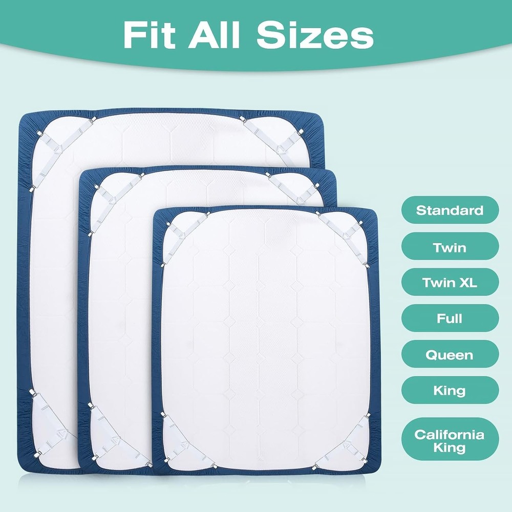 4-Pack Fitted Sheet Clips – Keep Your Bedding Tidy with Easy Install Straps