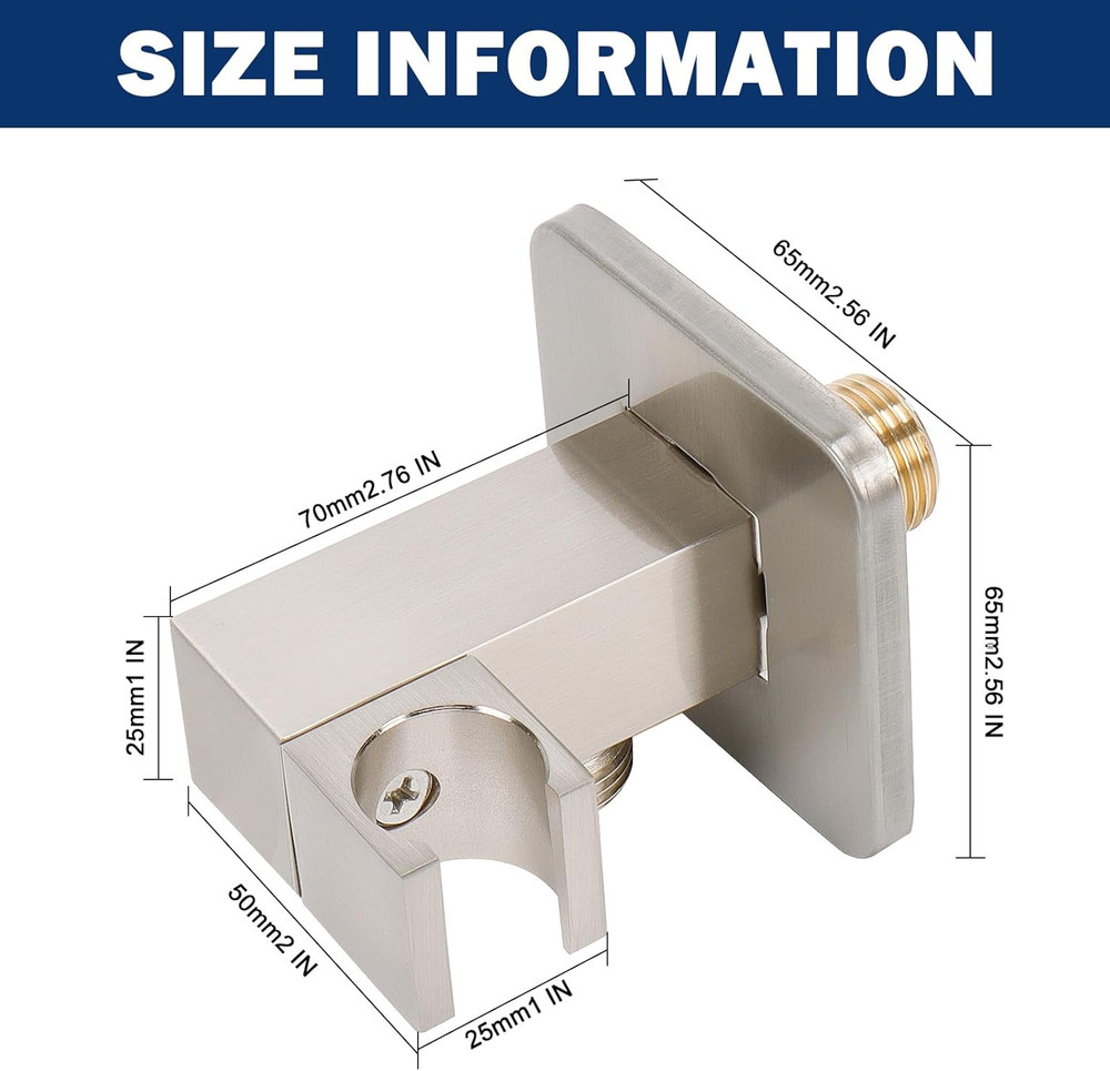 Wall Supply Elbow with Handheld Shower Holder - Solid Brass Square Shower Bracke