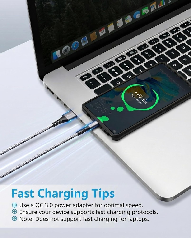 Durable Nylon Braided 6ft Micro USB Cable 2-Pack for Fast Charging Devices