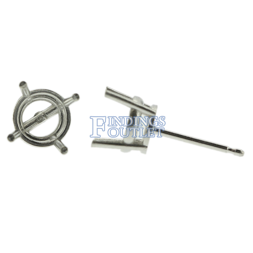 14k White Gold Round Stud Earring Mounting Setting Push Back Post 4 Prong