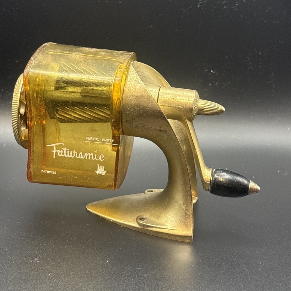 FUTURAMIC PENCIL SHARPENER Wall or Desk Mount Amber Brass
