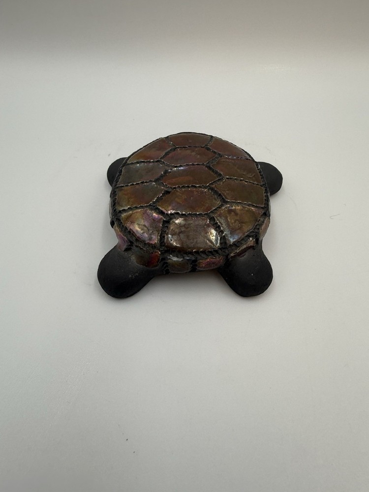 Vintage Clay Turtle Figurine Signed