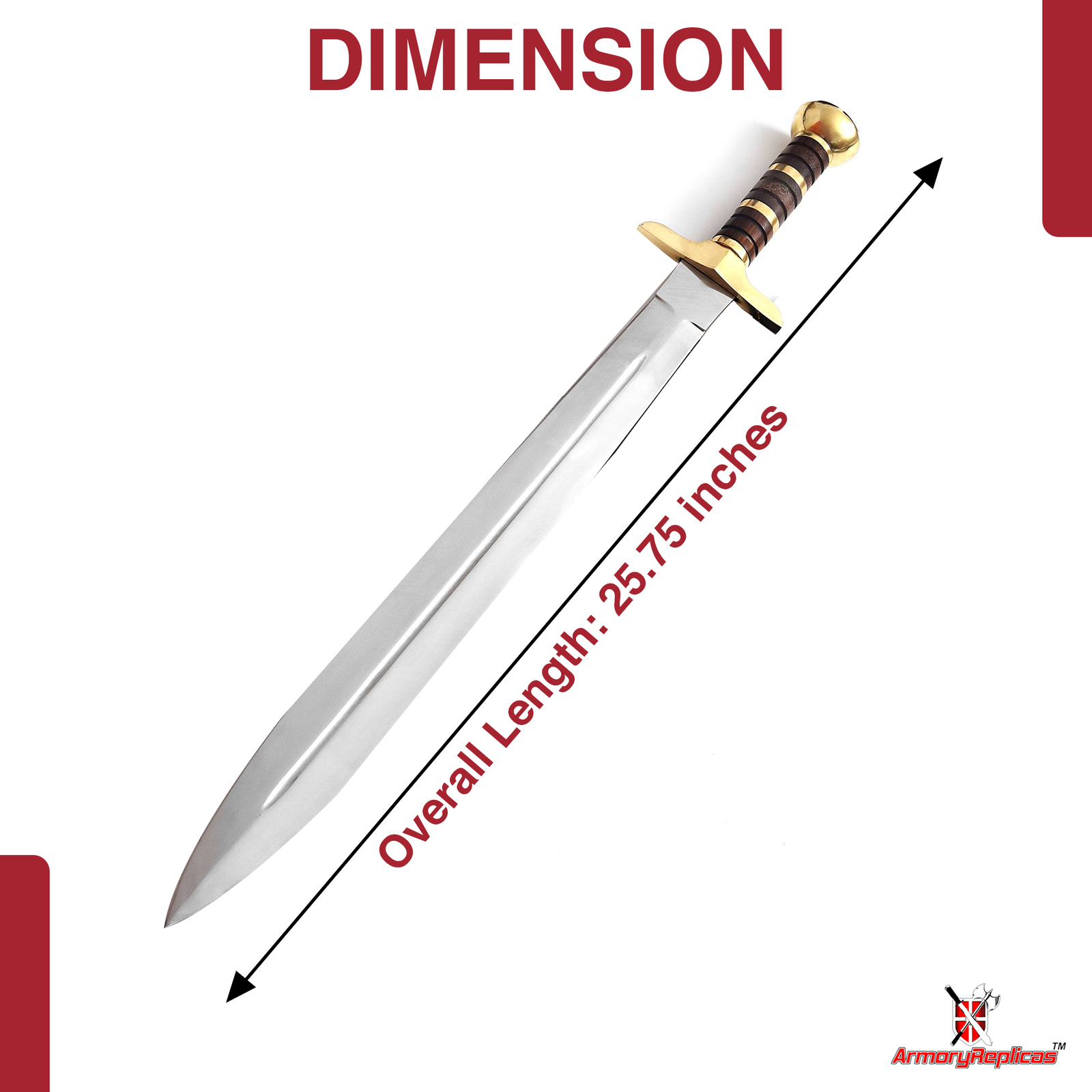 Handcrafted Battle Ready Short Sword Stainless Steel Blade Brass Guard & Sheath