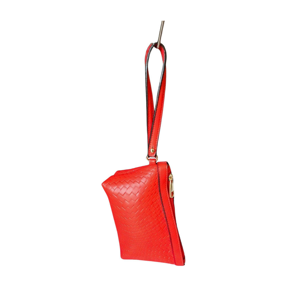 RED WRISTLET (Woven Pattern) LARGE POUCH Makeup Case UNBRANDED Gold Hardware